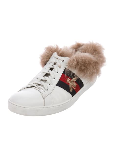 gucci sneaker red logo heel|gucci fur sneakers women's.